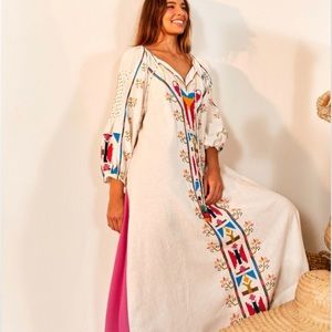 Farm Rio white macaw embroidered dress.